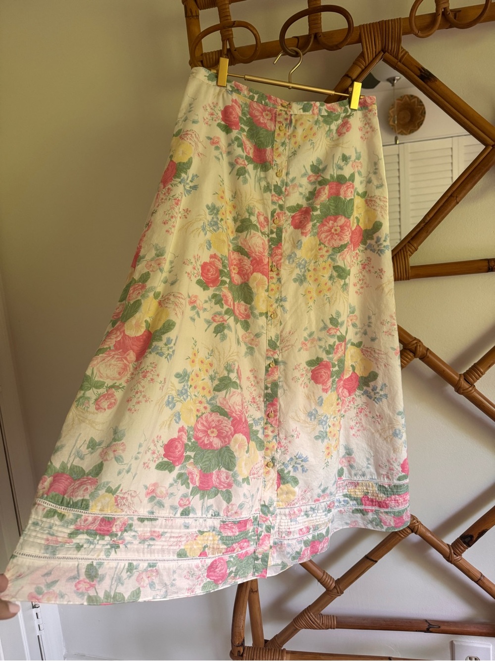 Ralph Lauren Cream A-Line Midi Skirt with Pink & Green Floral Print